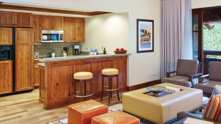 Full kitchen, with, stove, oven, microwave, dishwasher, refrigerator, dishes, silverware, blender, toaster, coffee maker, glasses, pots and pans	